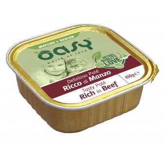 Oasy Delizioso Patè Ricco di Manzo per gatti 7 anni o più 100g