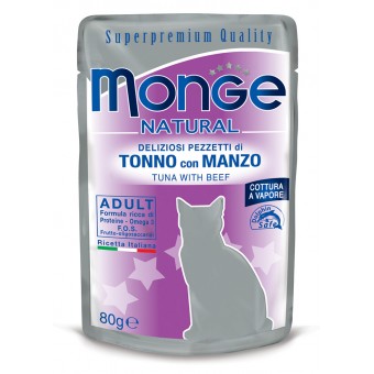 Monge Natural Deliziosi pezzetti di Tonno con Manzo 80g