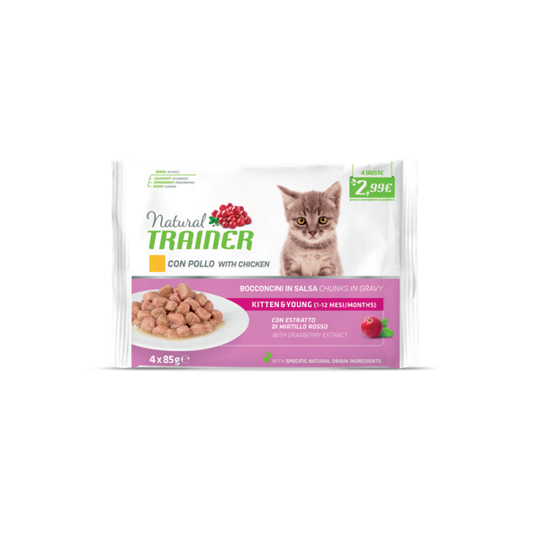 Natural Trainer Kitten&Young Bocconcini in salsa con Pollo 4X85gr