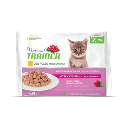 Natural Trainer Kitten&Young Bocconcini in salsa con Pollo 4X85gr