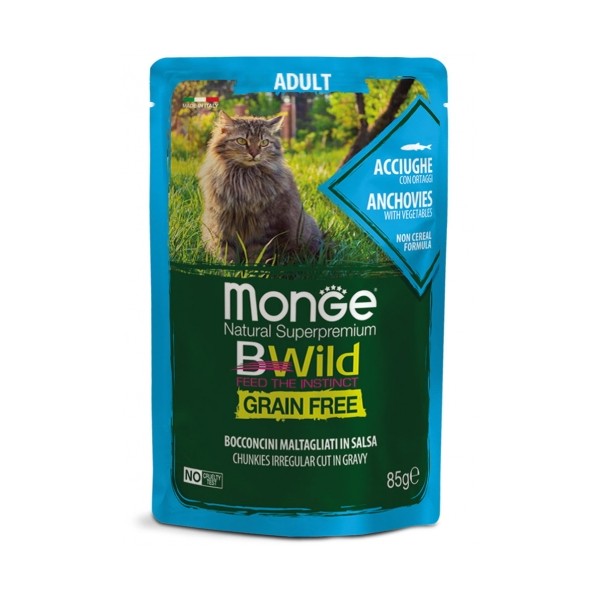 Monge Bwild Grain Free Adult Cat Acciughe con Ortaggi 85g