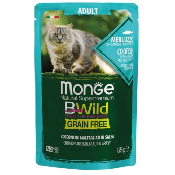 Monge Bwild Grain Free Adult Cat Merluzzo con Gamberetti e Ortaggi 85g