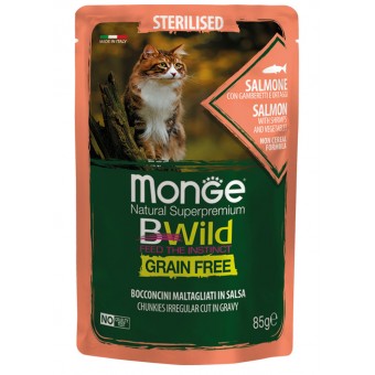 Monge Bwild Grain Free Adult Cat Sterilised Salmone con Gamberetti e Ortaggi 85g