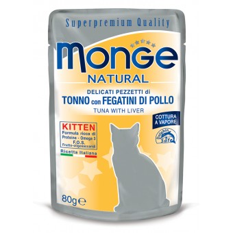 Monge Natural Kitten Delicati pezzetti di Tonno con Fegatini di Pollo 80g