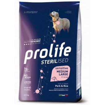 Prolife Sterilised Adult Sensitive Medium/Large Pork&Rice 12Kg