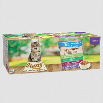 Multipack Stuzzy Bocconcini per gatti sterilizzati con Vitello, Tacchino, Coniglio, Oca e Anatra 48X85g