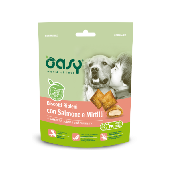 Snack Oasy Biscotti Ripieni con Salmone e Mirtilli Rossi 80gr