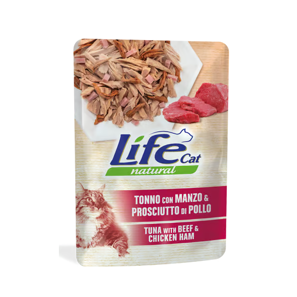 Buste Life Gatto Tonno con manzo e prosciutto di pollo 70g