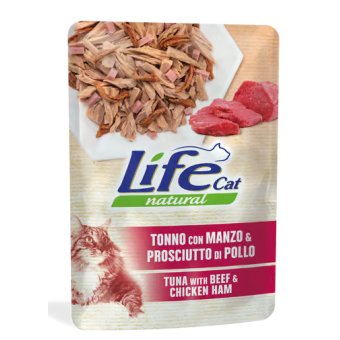 Buste Life Gatto Tonno con manzo e prosciutto di pollo 70g