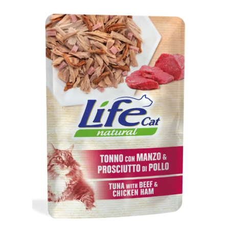 Buste Life Gatto Tonno con manzo e prosciutto di pollo 70g