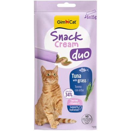 Gimcat Snack Cream Duo Tonno Con Erba 6x15 gr