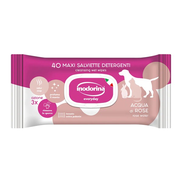 Inodorina Salviette Detergenti  Acqua di Rose 40 pezzi